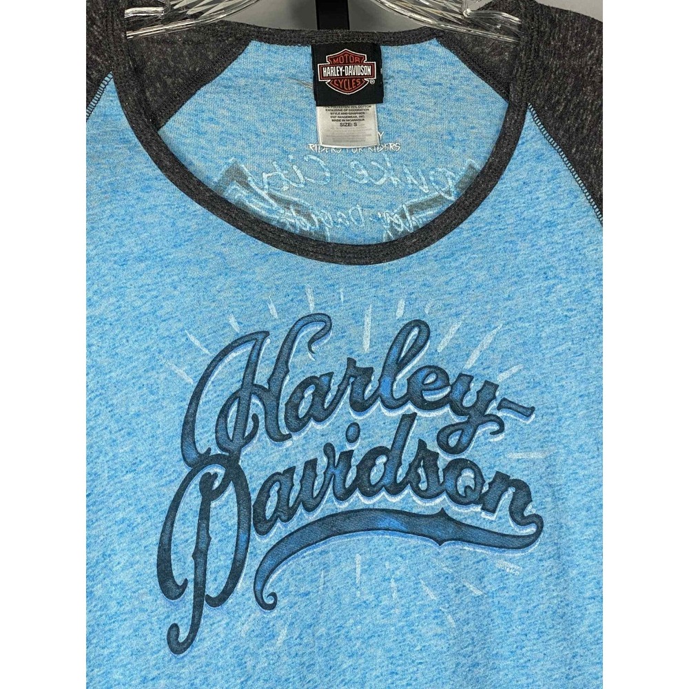 Harley-Davidson Womens Turquoise raglan 3/4 Sleeve Graphic Cotton Tee Size small - Picture 3 of 8